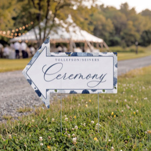 Wedding Ceremony Arrow Blue Hydrangea Floral Sign