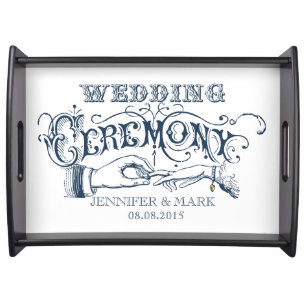 Wedding Ceremony Blue Text Design Serving Tray