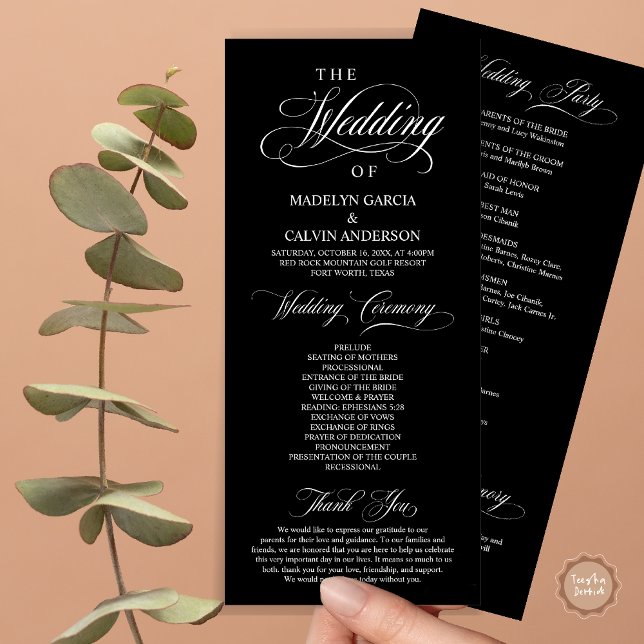 Wedding Ceremony, Classy Elegance Black Program (Wedding Ceremony Program Card, in Modern Classy Elegant Design, in Timeless Black)