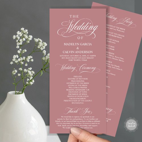 Wedding Ceremony Classy Elegance Dusty Rose Pink Program