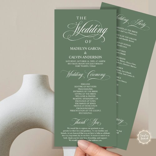 Wedding Ceremony Classy Elegance Sage Green Program