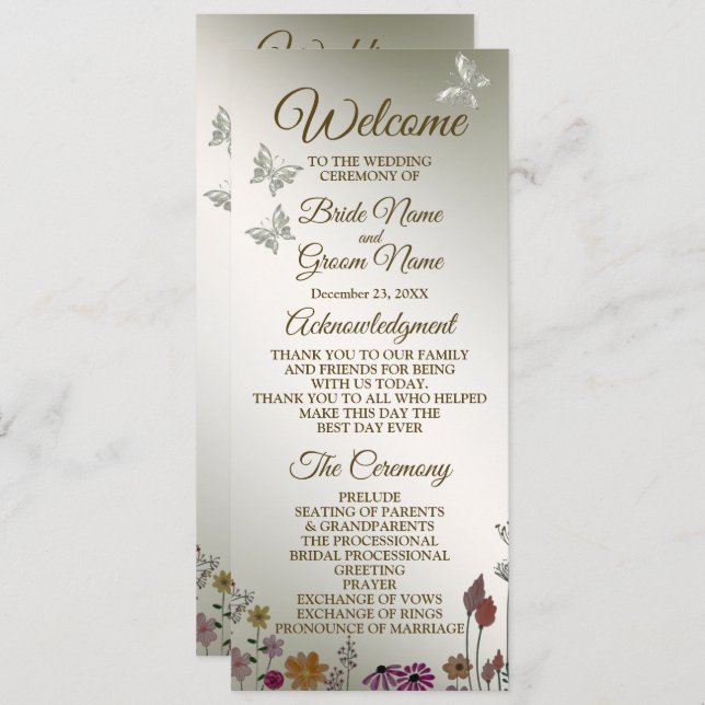 Wedding Ceremony Colorful Garden Flowers Rustic Program (Front/Back)