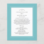 Wedding Ceremony Elegant Budget Aqua Program<br><div class="desc">Chic aqua budget wedding program design features a beautiful border in aqua blue green that includes an elegant petite white border. Personalize wedding ceremony details for your guests in chic charcoal gray calligraphy lettering and script set on a white background. The back of the card matches with aqua on crisp...</div>
