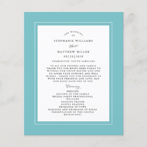 Wedding Ceremony Elegant Budget Aqua Program