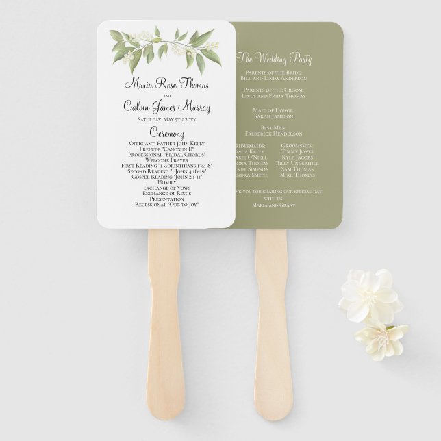 Wedding Ceremony Elegant Sage Greenery Foliage Hand Fan (Front and Back)