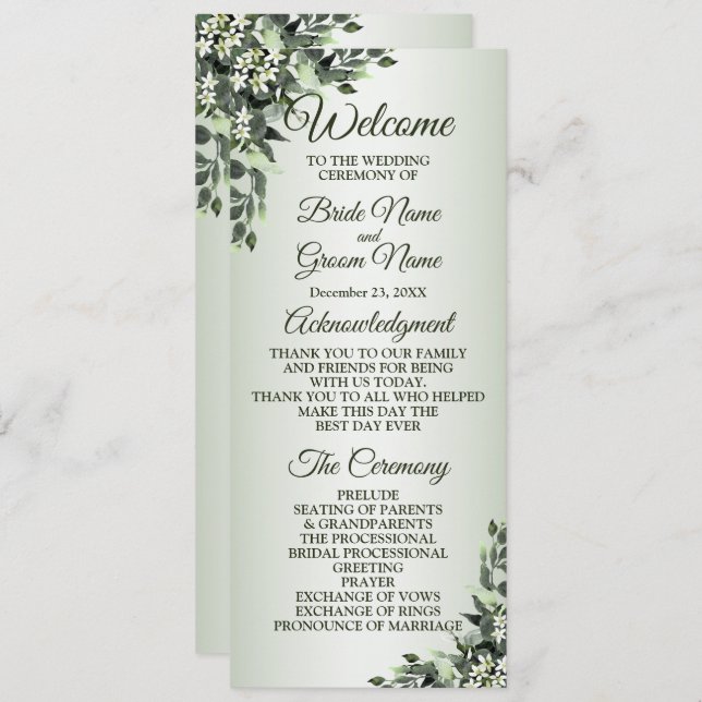 Wedding Ceremony Floral Greenery Eucalyptus Leaves Program (Front/Back)