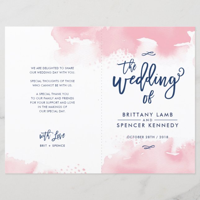 WEDDING CEREMONY hand lettered pink watercolor (Front)