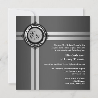 Wedding Ceremony Invitation Grey Silver Embossed