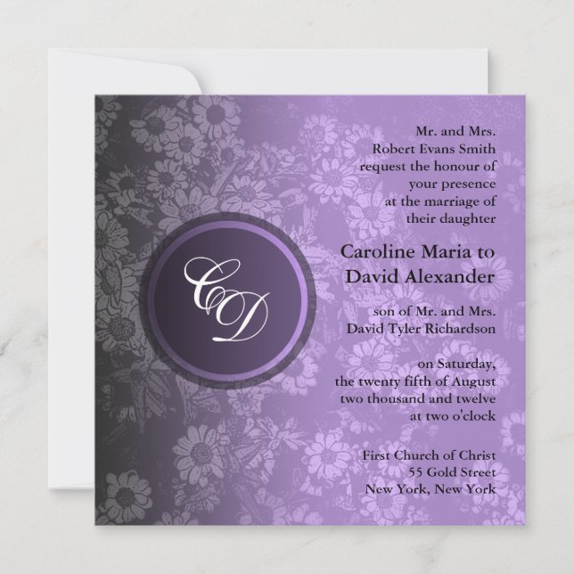 Wedding Ceremony Invitation Purple Vintage Floral (Front)