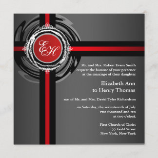 Wedding Ceremony Invitation Red Silver Embossed