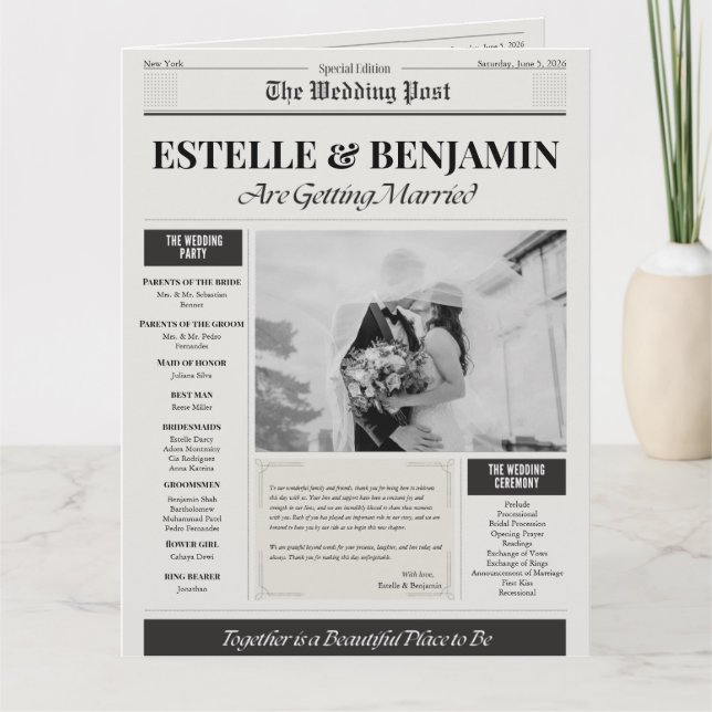 Wedding Ceremony Newspaper Program (Front)