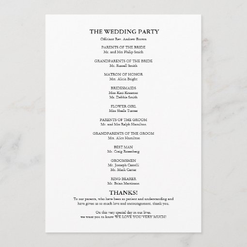 Wedding Ceremony Order of Service Elegant Program | Zazzle