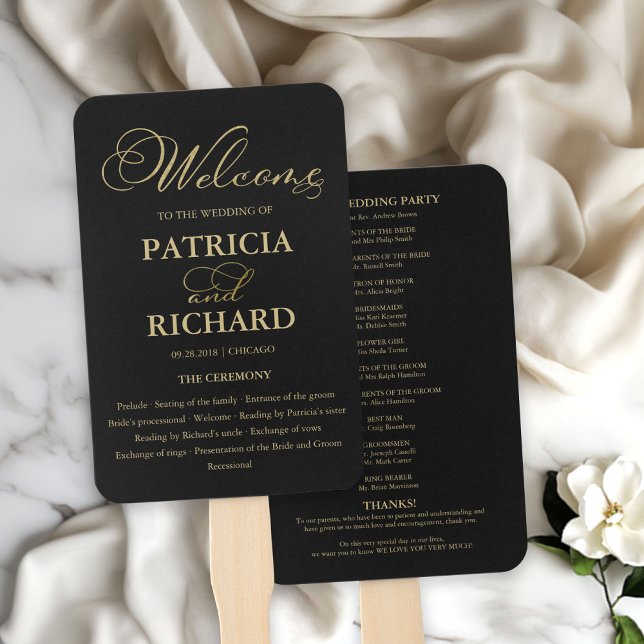 Wedding Ceremony Order of Service Program Gold Hand Fan (Creator Uploaded)