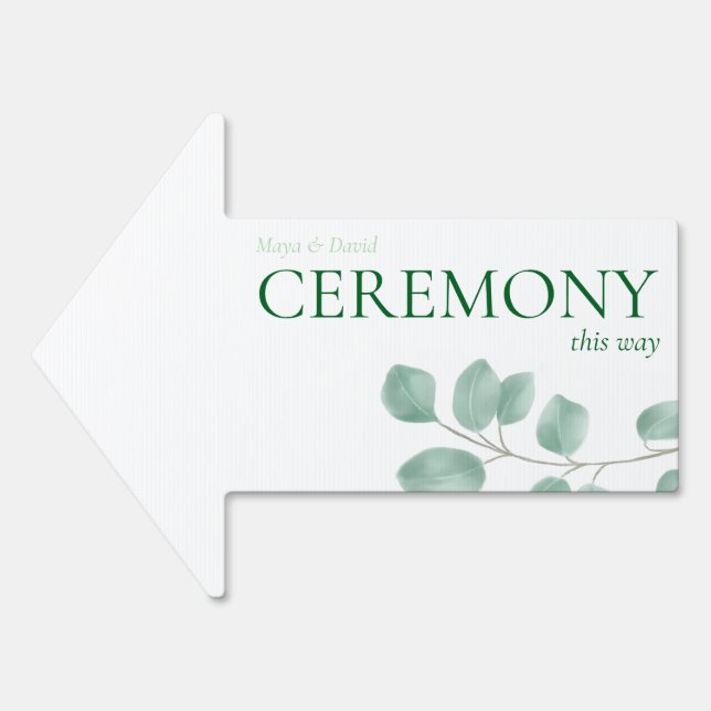 Wedding Ceremony Outdoor Sign Arrow Eucalyptus (Front)