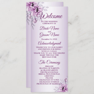 Wedding Ceremony Pink Floral Violet Purple Frame Program