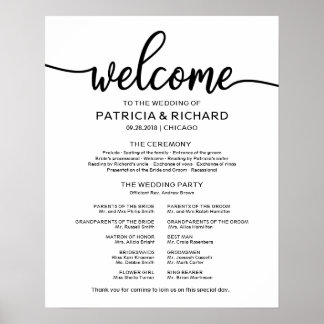 Wedding Ceremony Program Board Simple Calligraphy Poster