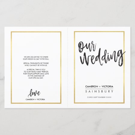 Wedding Ceremony Program Brushed Type Gold Frame
