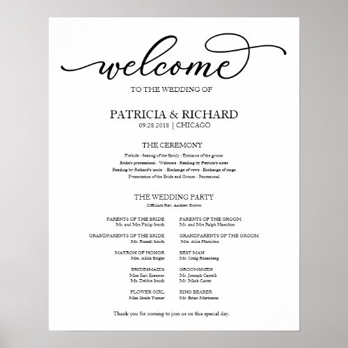 Wedding Ceremony Program Chic Script Poster