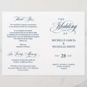 Wedding Ceremony Program Classic Elegance Navy