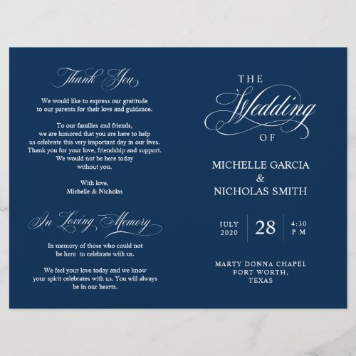 Wedding Ceremony Program Classic Elegance Navy