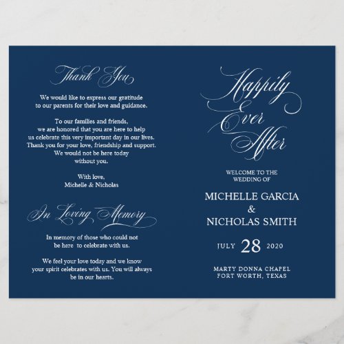 Wedding Ceremony Program Classic Elegance Navy