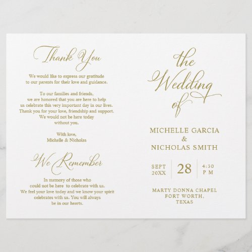 Wedding Ceremony Program Classy Elegant Gold