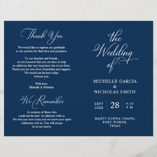 Wedding Ceremony Program Classy Navy Blue themed