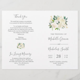 Wedding Ceremony Program Cream Watercolor Floral