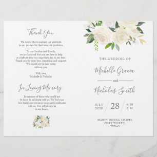 Wedding Ceremony Program Cream Watercolor Floral
