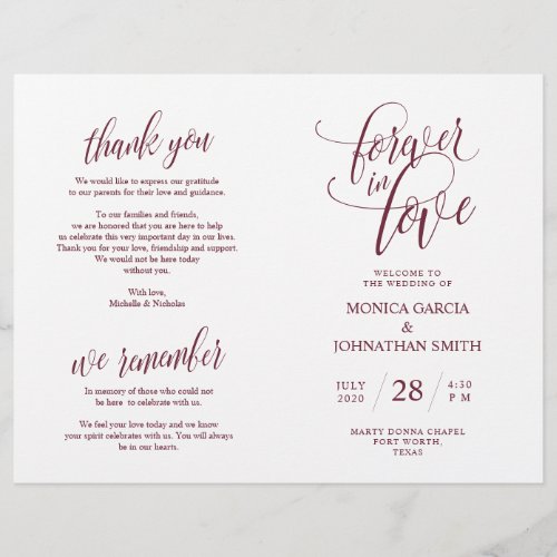 Wedding Ceremony Program Elegance Script Burgundy