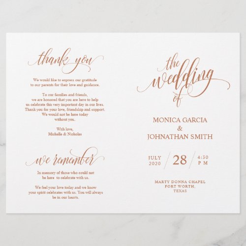 Wedding Ceremony Program Elegance Script Copper