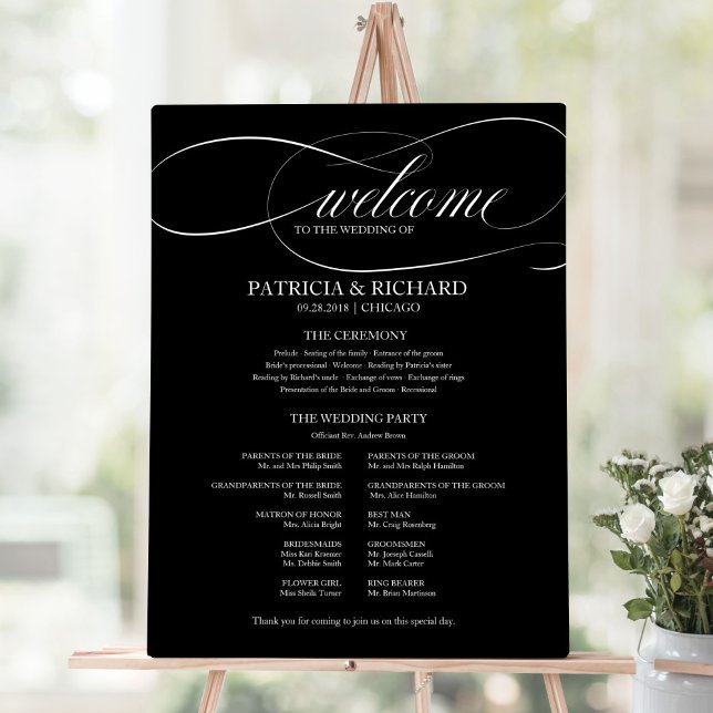 Wedding Ceremony Program Elegant Black And White Foam Board (Creator Uploaded)