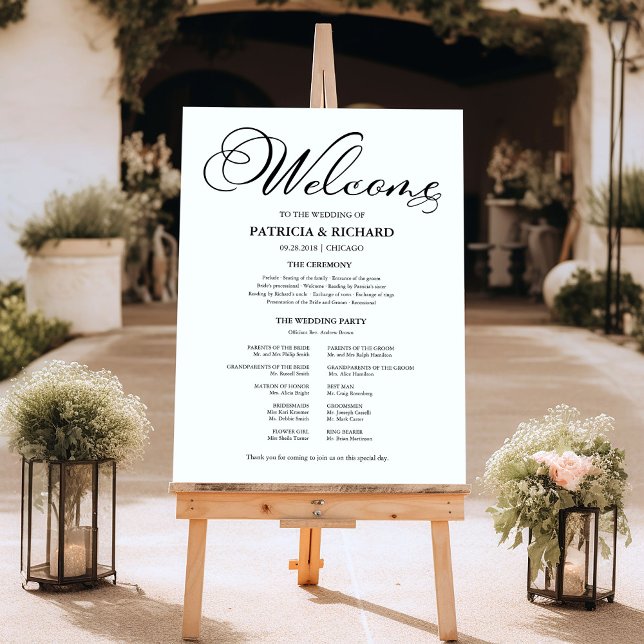 Wedding Ceremony Program Elegant Calligraphy Foam Board (Creator Uploaded)