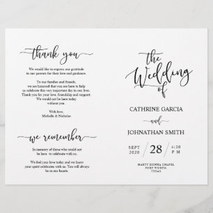 Wedding Ceremony Program, Elegant Script Black