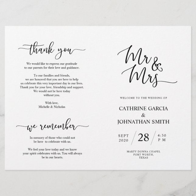 Wedding Ceremony Program, Elegant Script Black (Front)