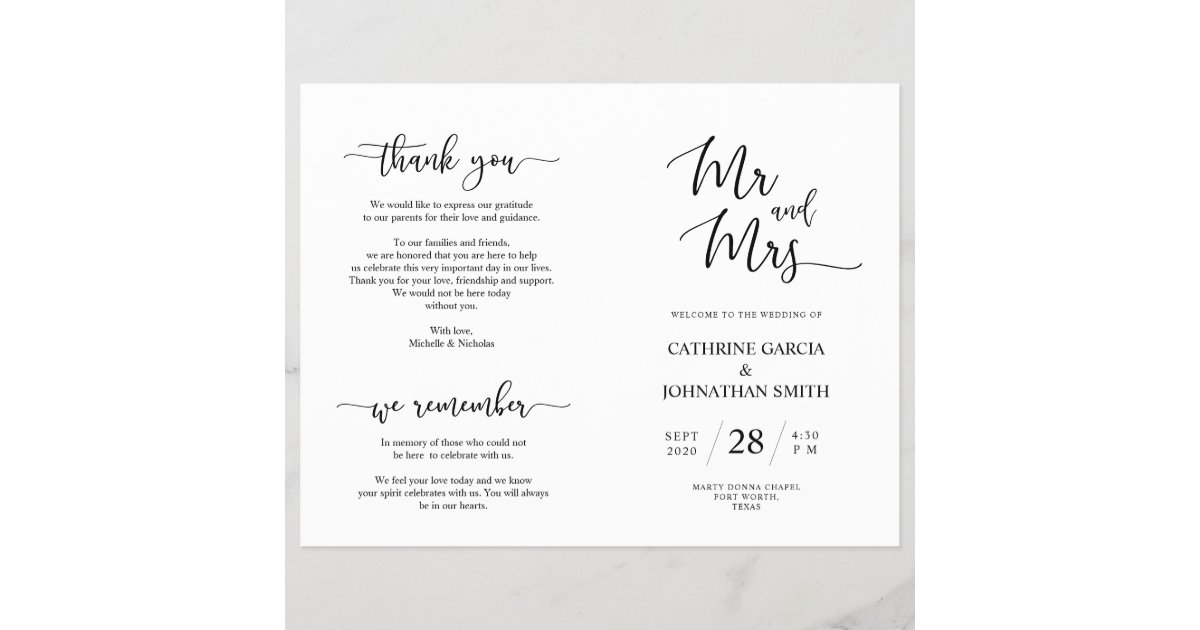 Wedding Ceremony Program Elegant Script Black Zazzle Com