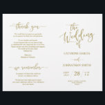 Wedding Ceremony Program, Elegant Script Gold<br><div class="desc">This is the foldable wedding ceremony program card, in elegance script in Black color themed. It is designed with scroll accent that can be personalised with custom/ personalised text for your bridal party, ceremony details, memorial notes and thank you message. ** Note: these text weight paper programs arrive flat and...</div>