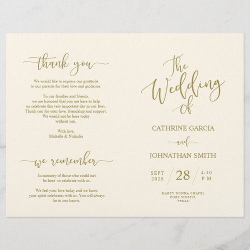 Wedding Ceremony Program Elegant Script Gold