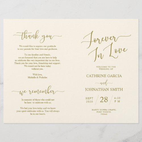 Wedding Ceremony Program Elegant Script Gold