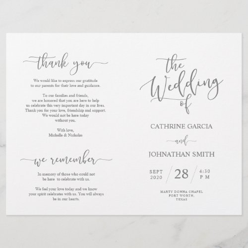 Wedding Ceremony Program Elegant Script Grey