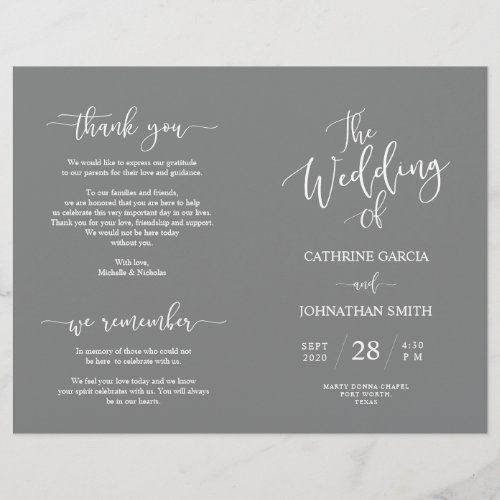 Wedding Ceremony Program Elegant Script Grey