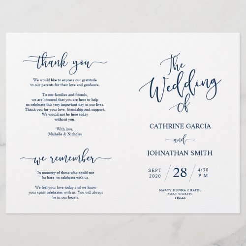 Wedding Ceremony Program Elegant Script Navy Blue