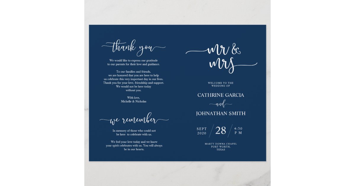 Wedding Ceremony Program, Elegant Script Navy Blue | Zazzle
