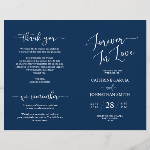 Wedding Ceremony Program Elegant Script Navy Blue