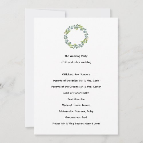 Wedding Ceremony Program Eucalyptus Botanical