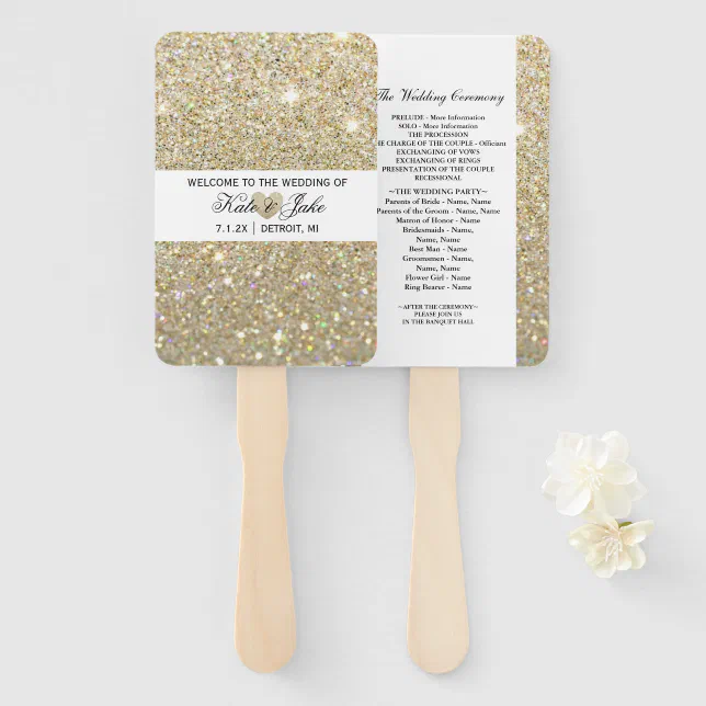 Wedding Ceremony Program Fan - Gold Glitter Fab | Zazzle