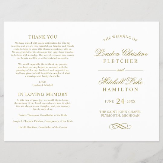wedding ceremony program gold classic elegance wedding ceremony programs