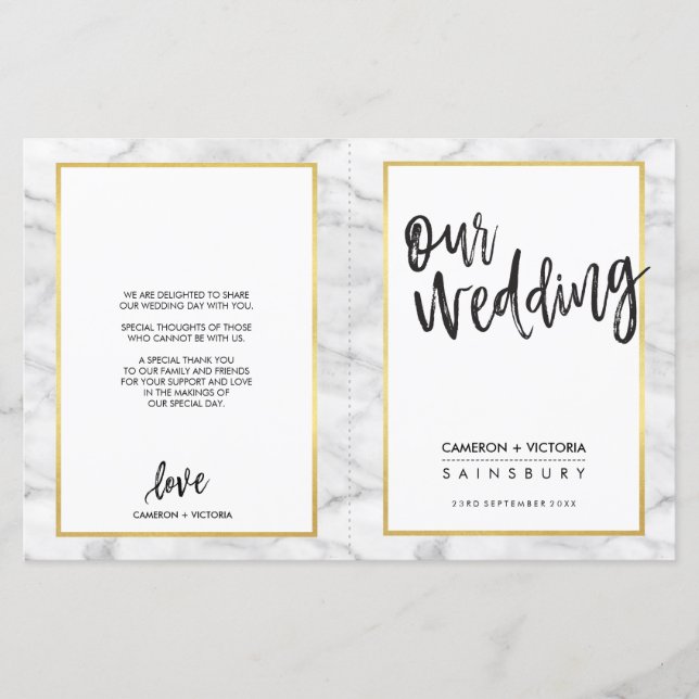 WEDDING CEREMONY PROGRAM gold grey marble (Front)