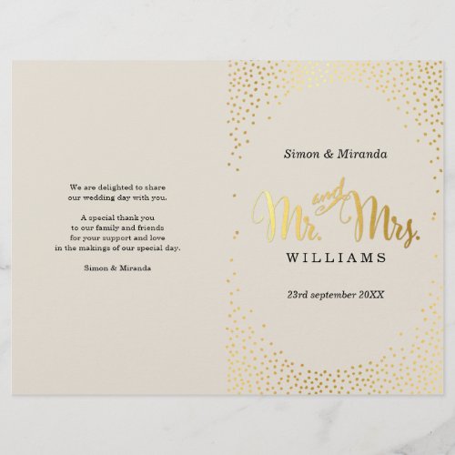 WEDDING CEREMONY PROGRAM mini gold confetti ivory