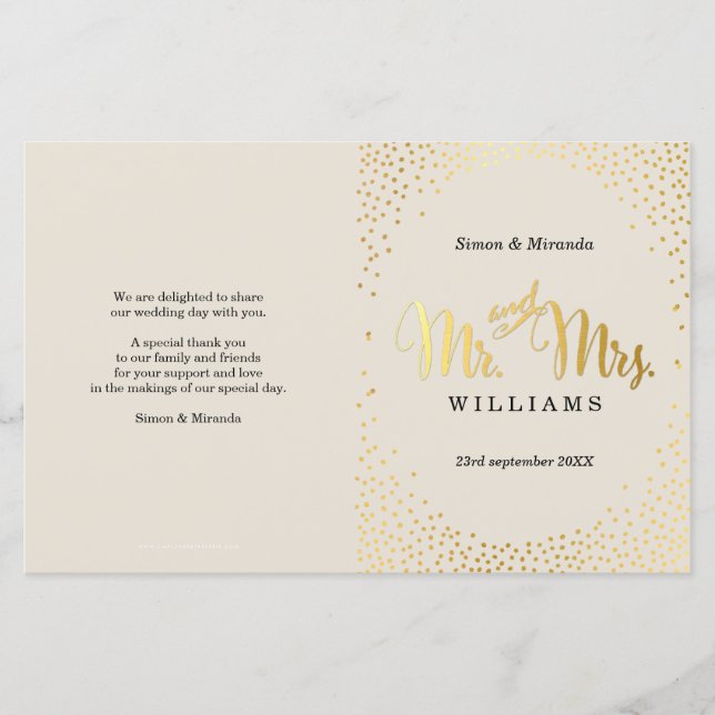 WEDDING CEREMONY PROGRAM mini gold confetti ivory (Front)